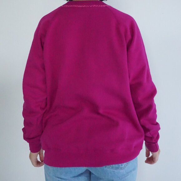 Vintage Purple w Embroidered Floral Tulips Crewneck Sweater Xl - Picture 3 of 10